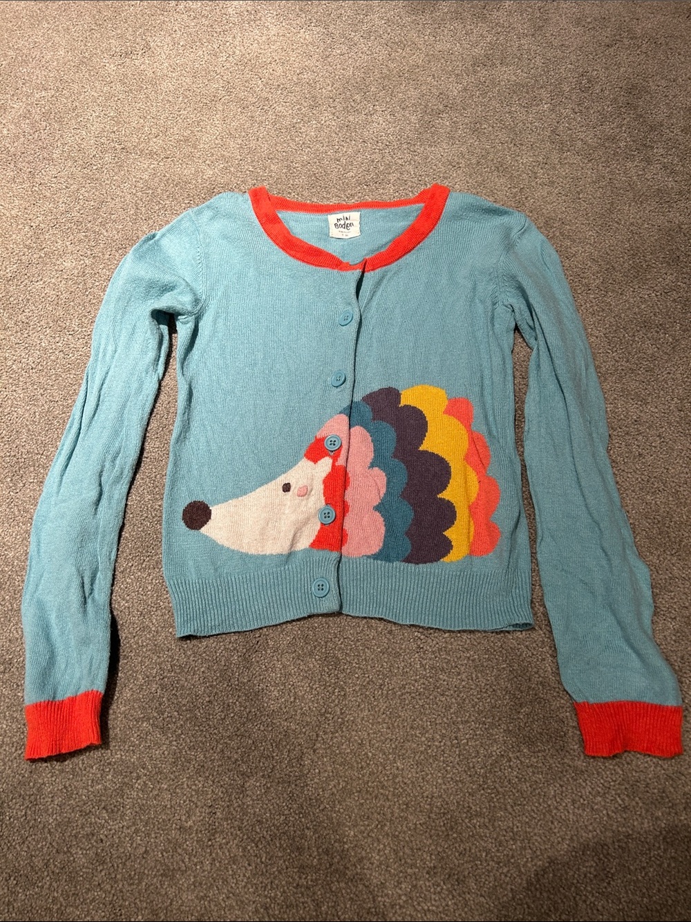 Modcloth Aqua Hedgehog Cardigan with Coral Trim
